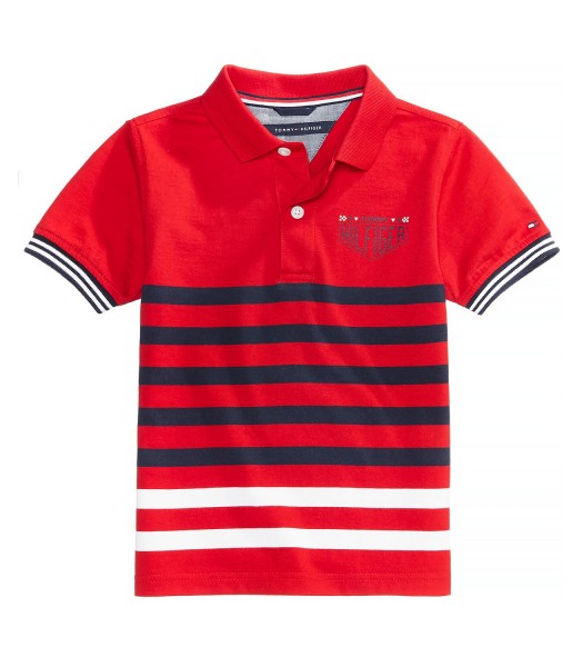 Tommy Hilfger Red With Black White Stripe Wt Tommy H Back Inscription Polo Shirt 
